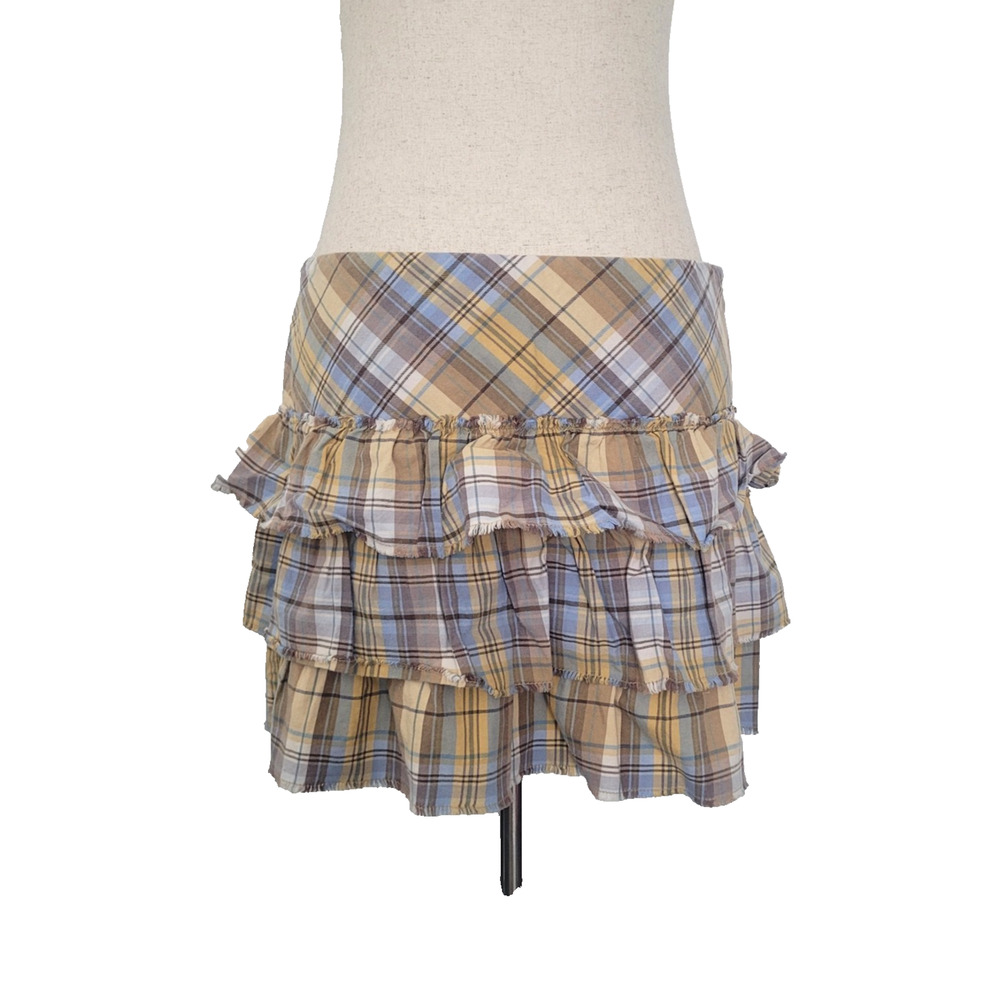 Y2k American Eagle Plaid Pleated Ruffle Mini Skirt Size 6 Preppy Academia Twee